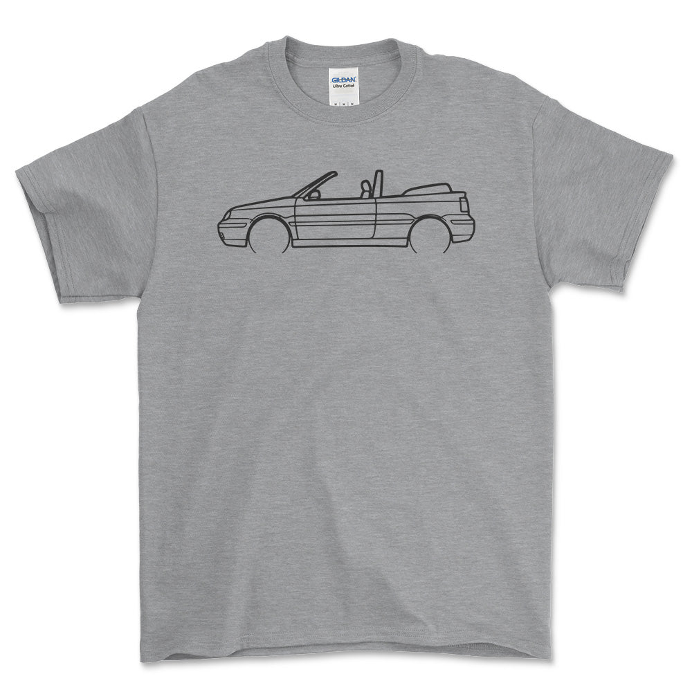 Volkswagen VW Golf 4 Convertible 1998 Outline - Unisex T-Shirt-Beklædning-VW-Grå Sport-S-Forside-Garage Culture Shop- garage - man cave - merchandise