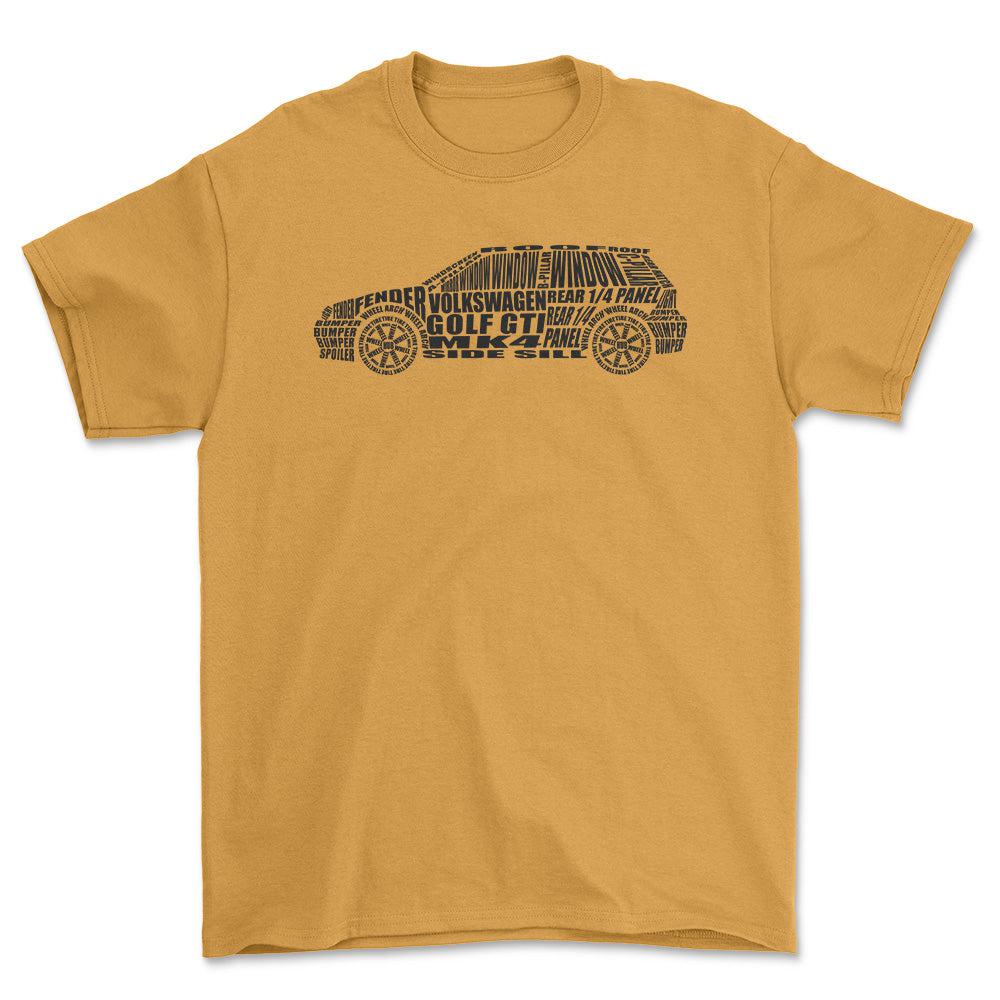 Volkswagen VW Golf Gti Mk4 Unisex T-Shirt , Bomuld-Beklædning-VW-Guld-S-Forside-Garage Culture Shop- garage - man cave - merchandise