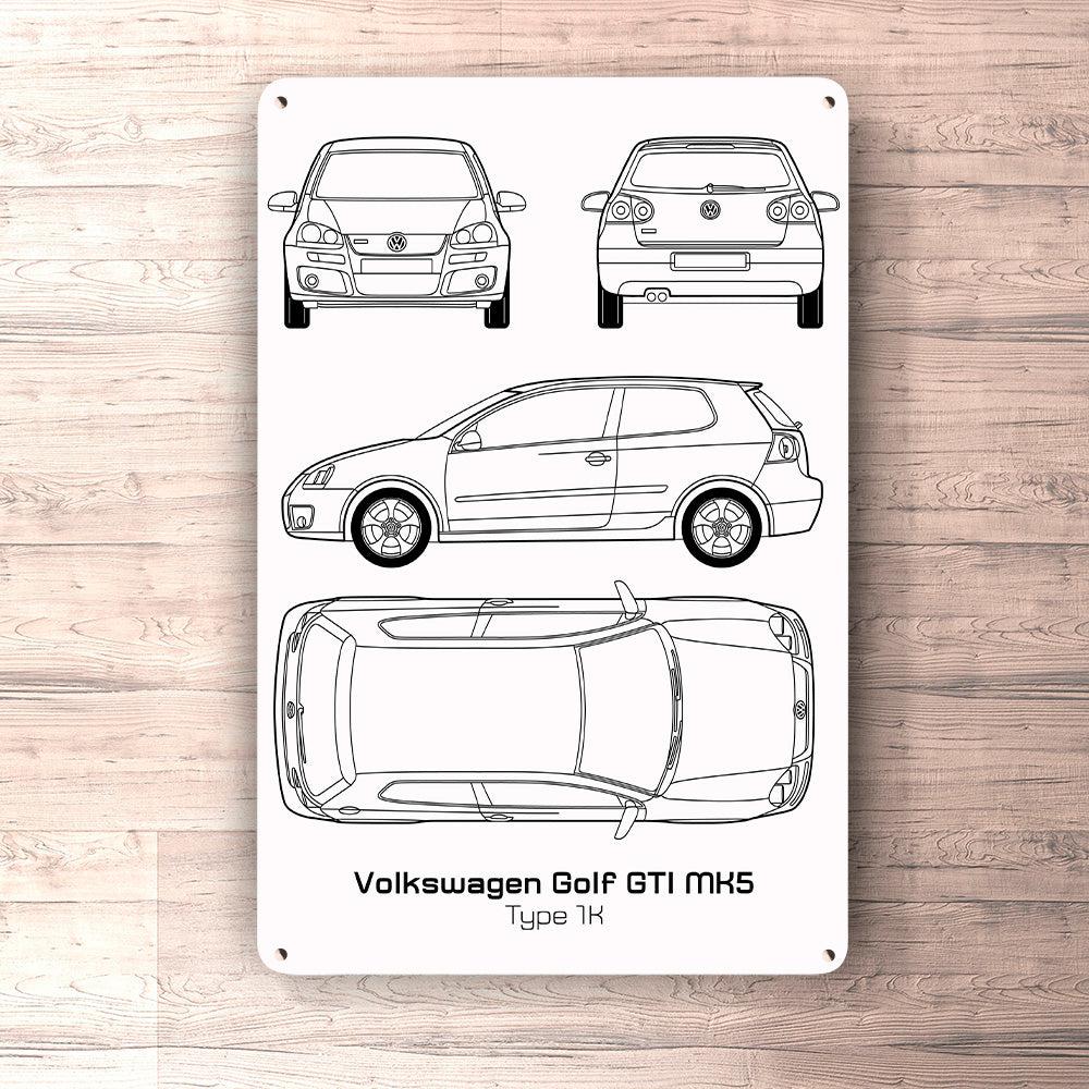 Volkswagen VW Golf Gti Mk5 Blueprint Skilte, Musemåtte, Dørmåtte-Blueprint-VW-Garage Culture Shop- garage - man cave - merchandise
