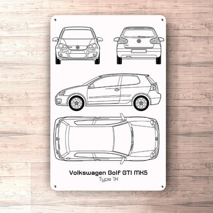 Volkswagen VW Golf Gti Mk5 Blueprint Skilte, Musemåtte, Dørmåtte-Blueprint-VW-Garage Culture Shop- garage - man cave - merchandise