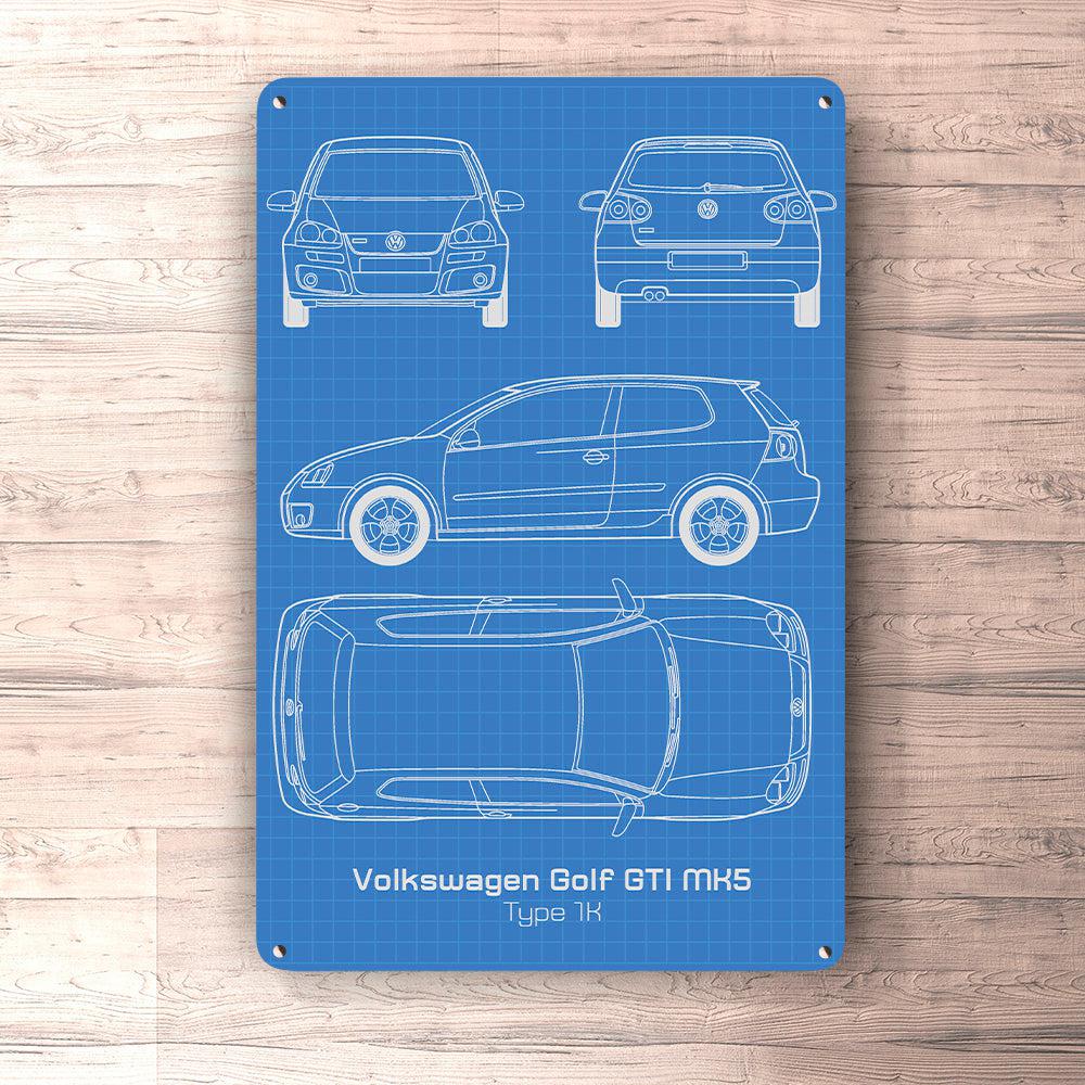 Volkswagen VW Golf Gti Mk5 Blueprint Skilte, Musemåtte, Dørmåtte-Blueprint-VW-Garage Culture Shop- garage - man cave - merchandise