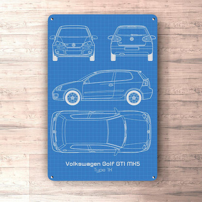 Volkswagen VW Golf Gti Mk5 Blueprint Skilte, Musemåtte, Dørmåtte-Blueprint-VW-Garage Culture Shop- garage - man cave - merchandise