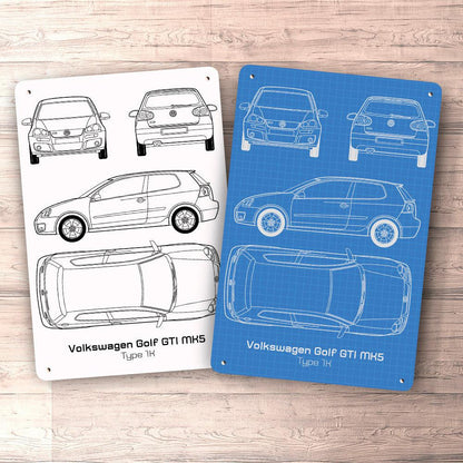 Volkswagen VW Golf Gti Mk5 Blueprint Skilte, Musemåtte, Dørmåtte-Blueprint-VW-Garage Culture Shop- garage - man cave - merchandise