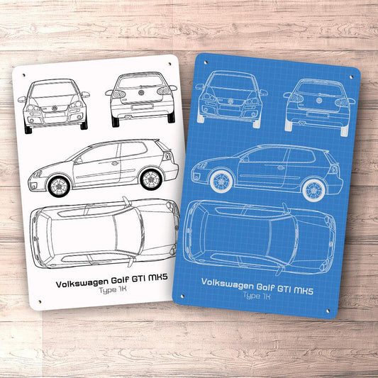 Volkswagen VW Golf Gti Mk5 Blueprint Skilte, Musemåtte, Dørmåtte-Blueprint-VW-Garage Culture Shop- garage - man cave - merchandise