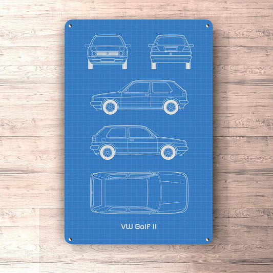Volkswagen VW Golf II 2 Door Blueprint Skilte, Musemåtte, Dørmåtte-Blueprint-VW-Garage Culture Shop- garage - man cave - merchandise