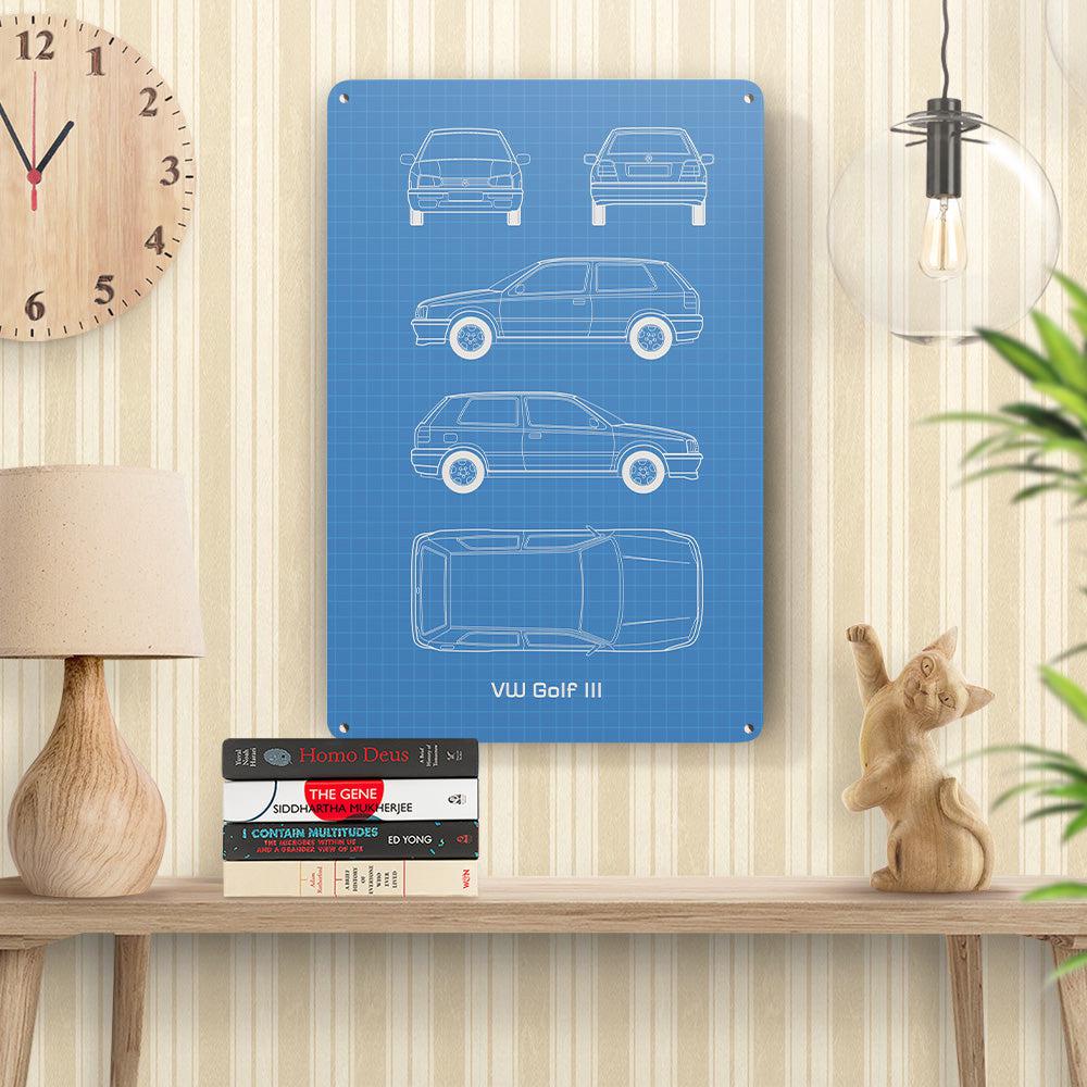 Volkswagen VW Golf III 2 Door Blueprint Skilte, Musemåtte, Dørmåtte-Blueprint-VW-Garage Culture Shop- garage - man cave - merchandise