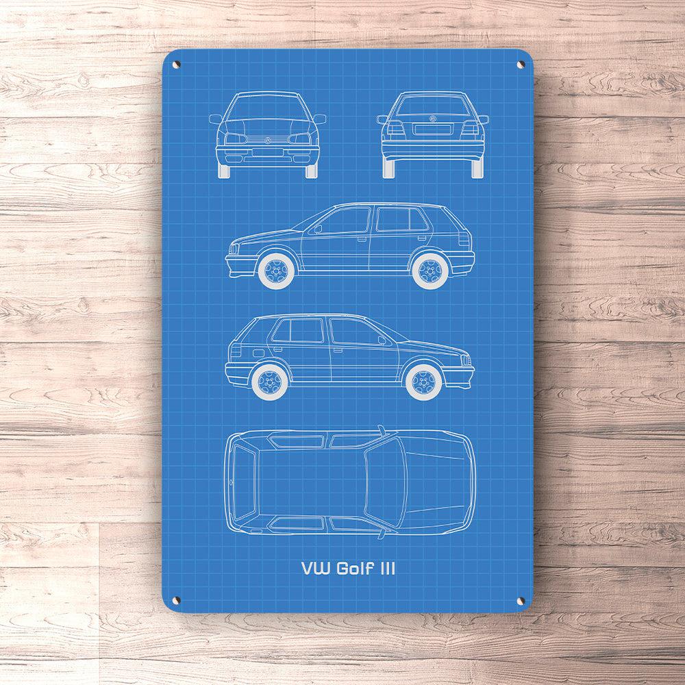 Volkswagen VW Golf III 4 Door Blueprint Skilte, Musemåtte, Dørmåtte-Blueprint-VW-Garage Culture Shop- garage - man cave - merchandise