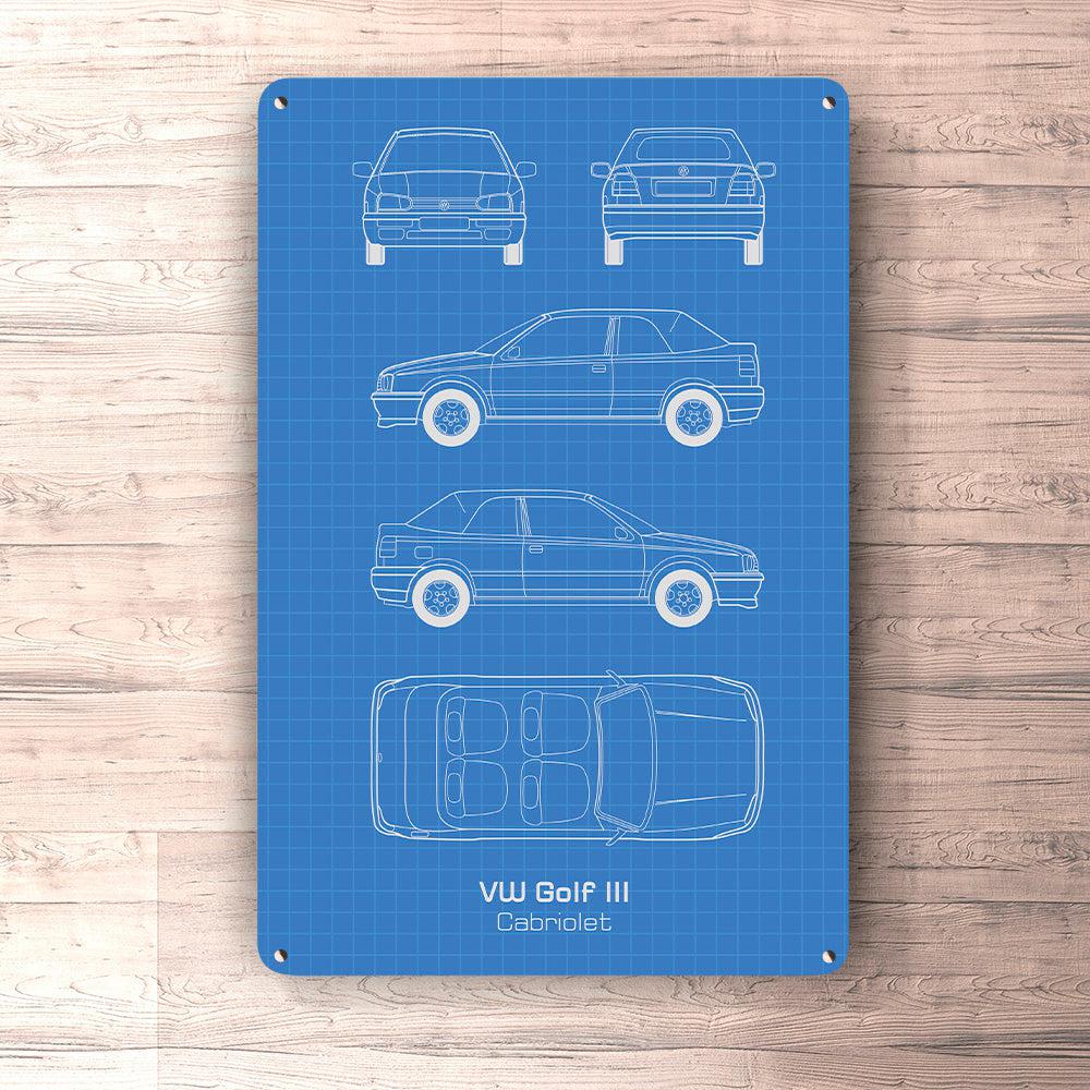 Volkswagen VW Golf III Cabriolet Blueprint Skilte, Musemåtte, Dørmåtte-Blueprint-VW-Garage Culture Shop- garage - man cave - merchandise