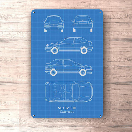 Volkswagen VW Golf III Cabriolet Blueprint Skilte, Musemåtte, Dørmåtte-Blueprint-VW-Garage Culture Shop- garage - man cave - merchandise