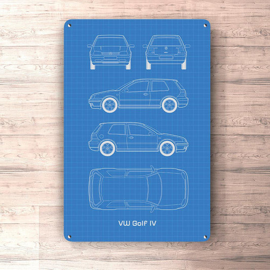 Volkswagen VW Golf IV 2 Door Blueprint Skilte, Musemåtte, Dørmåtte-Blueprint-VW-Garage Culture Shop- garage - man cave - merchandise