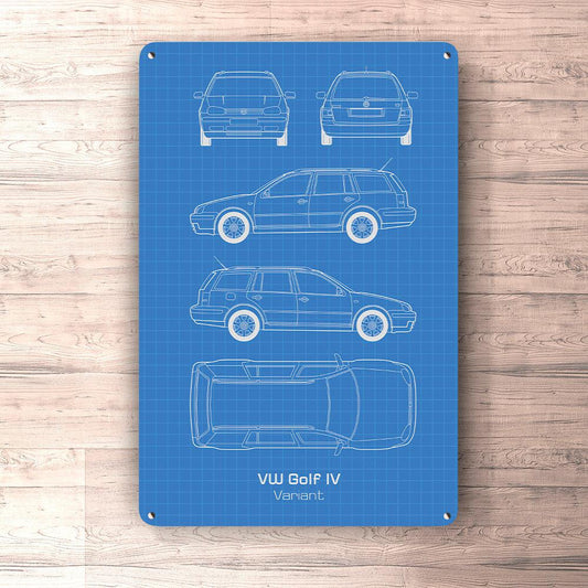 Volkswagen VW Golf IV Variant Blueprint Skilte, Musemåtte, Dørmåtte-Blueprint-VW-Garage Culture Shop- garage - man cave - merchandise