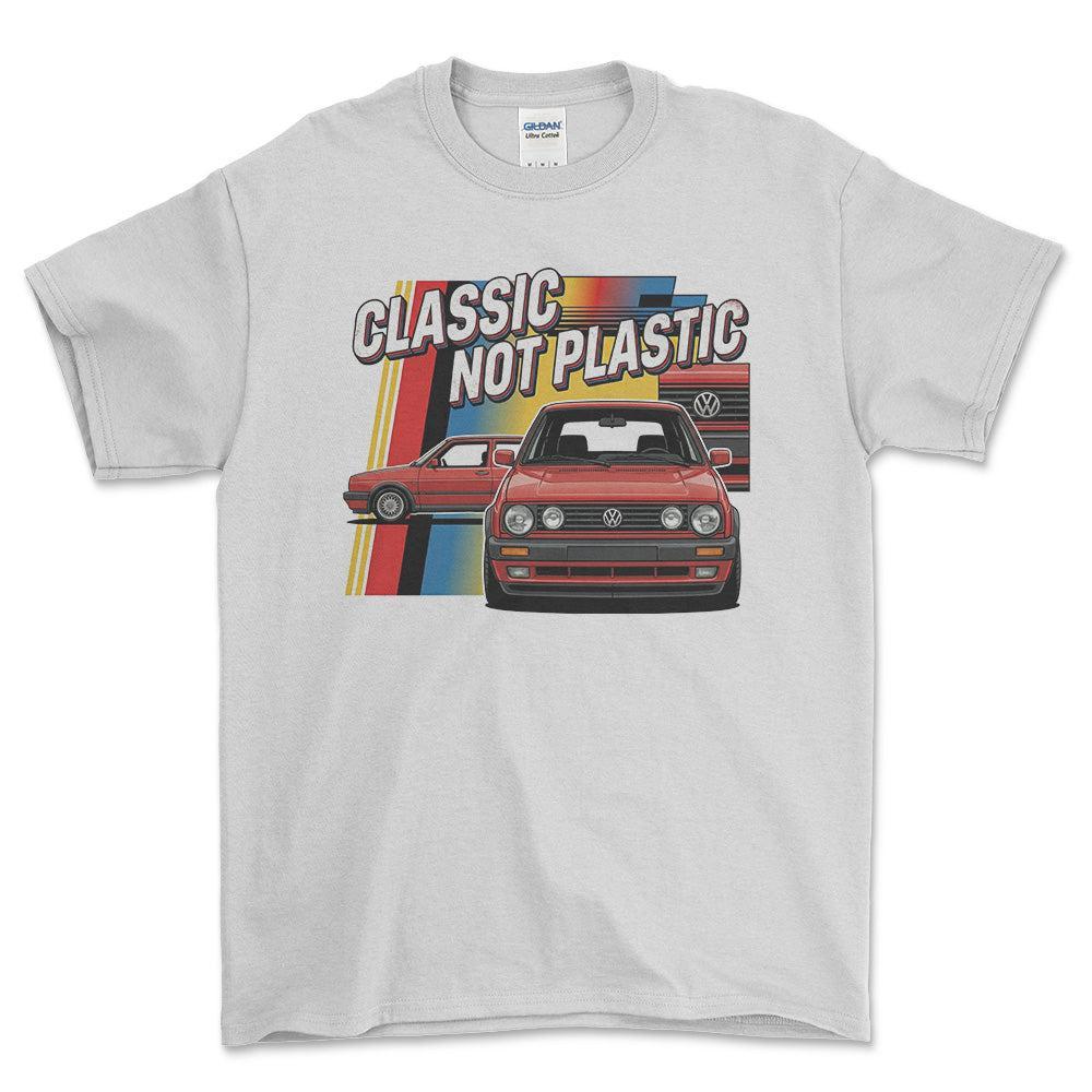 Volkswagen VW Golf MK2 Classic Not Plastic - Unisex T-Shirt-Beklædning-VW-Hvid-S-Forside-Garage Culture Shop- garage - man cave - merchandise