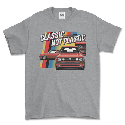 Volkswagen VW Golf MK2 Classic Not Plastic - Unisex T-Shirt-Beklædning-VW-Grå Sport-S-Forside-Garage Culture Shop- garage - man cave - merchandise