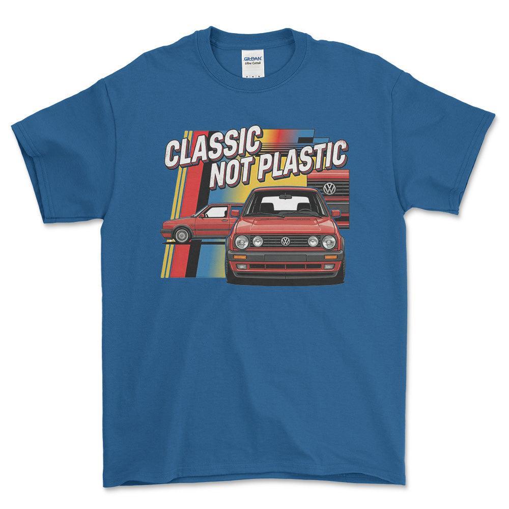 Volkswagen VW Golf MK2 Classic Not Plastic - Unisex T-Shirt-Beklædning-VW-Blå Royal-S-Forside-Garage Culture Shop- garage - man cave - merchandise