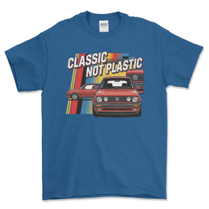 Volkswagen VW Golf MK2 Classic Not Plastic - Unisex T-Shirt-Beklædning-VW-Blå Royal-S-Forside-Garage Culture Shop- garage - man cave - merchandise