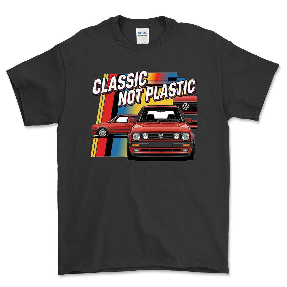 Volkswagen VW Golf MK2 Classic Not Plastic - Unisex T-Shirt-Beklædning-VW-Sort-S-Forside-Garage Culture Shop- garage - man cave - merchandise