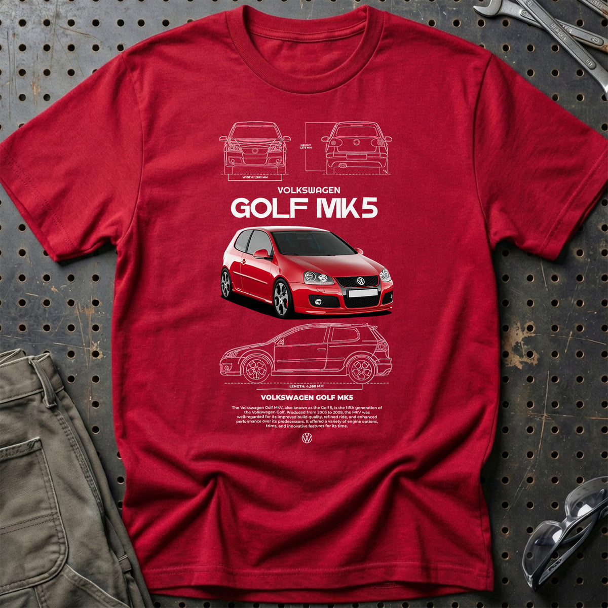 
Volkswagen VW Golf MK5 T-Shirt – Rød
