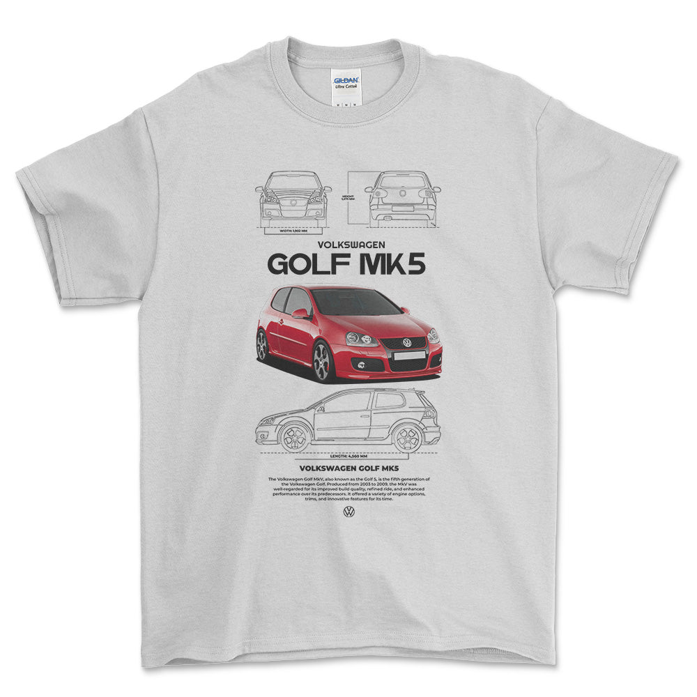 Volkswagen VW Golf MK5 - Unisex T-Shirt-Beklædning-VW-Hvid-S-Forside-Garage Culture Shop- garage - man cave - merchandise