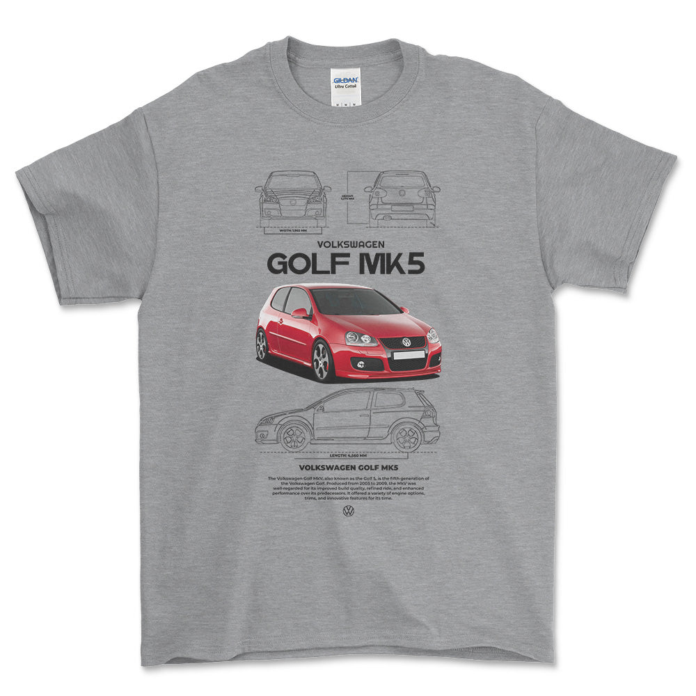 Volkswagen VW Golf MK5 - Unisex T-Shirt-Beklædning-VW-Grå Sport-S-Forside-Garage Culture Shop- garage - man cave - merchandise