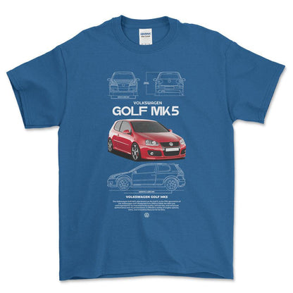 Volkswagen VW Golf MK5 - Unisex T-Shirt-Beklædning-VW-Blå Royal-S-Forside-Garage Culture Shop- garage - man cave - merchandise