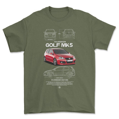 Volkswagen VW Golf MK5 - Unisex T-Shirt-Beklædning-VW-Grøn Militær-S-Forside-Garage Culture Shop- garage - man cave - merchandise