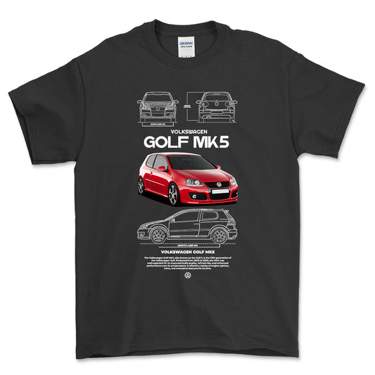 Volkswagen VW Golf MK5 - Unisex T-Shirt-Beklædning-VW-Sort-S-Forside-Garage Culture Shop- garage - man cave - merchandise