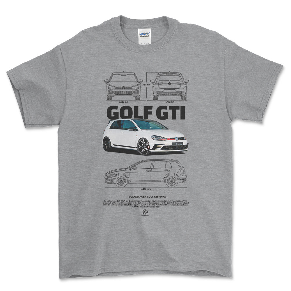 Volkswagen VW Golf MK7 GTI - Unisex T-Shirt-Beklædning-VW-Grå Sport-S-Forside-Garage Culture Shop- garage - man cave - merchandise