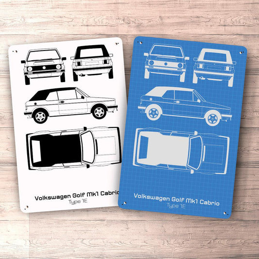 Volkswagen VW Golf Mk1 Cabrio Blueprint Skilte, Musemåtte, Dørmåtte , Plakat-Blueprint-VW-Garage Culture Shop- garage - man cave - merchandise