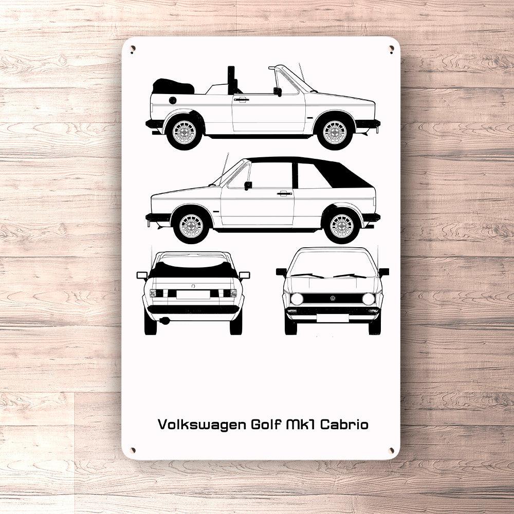 Volkswagen VW Golf Mk1 Cabrio Blueprint Skilte, Musemåtte, Dørmåtte-Blueprint-VW-Garage Culture Shop- garage - man cave - merchandise