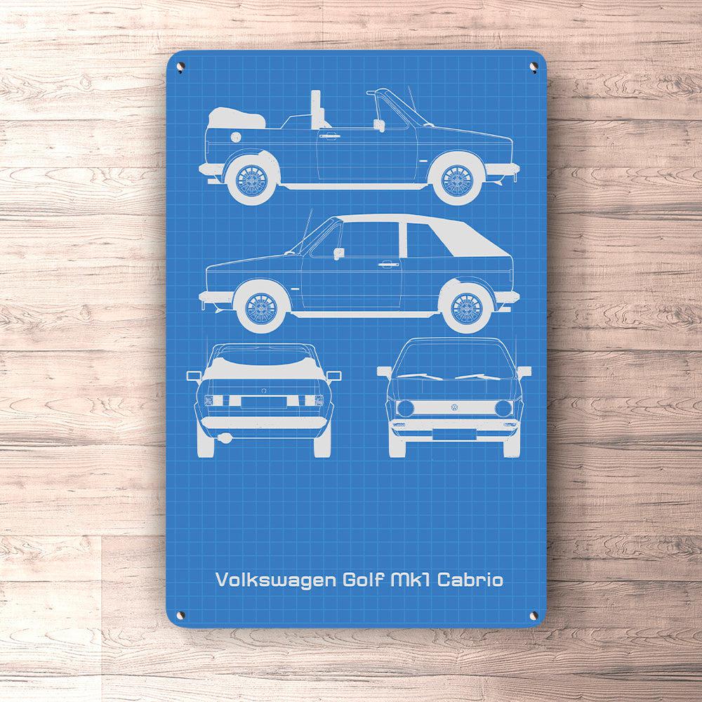 Volkswagen VW Golf Mk1 Cabrio Blueprint Skilte, Musemåtte, Dørmåtte-Blueprint-VW-Garage Culture Shop- garage - man cave - merchandise