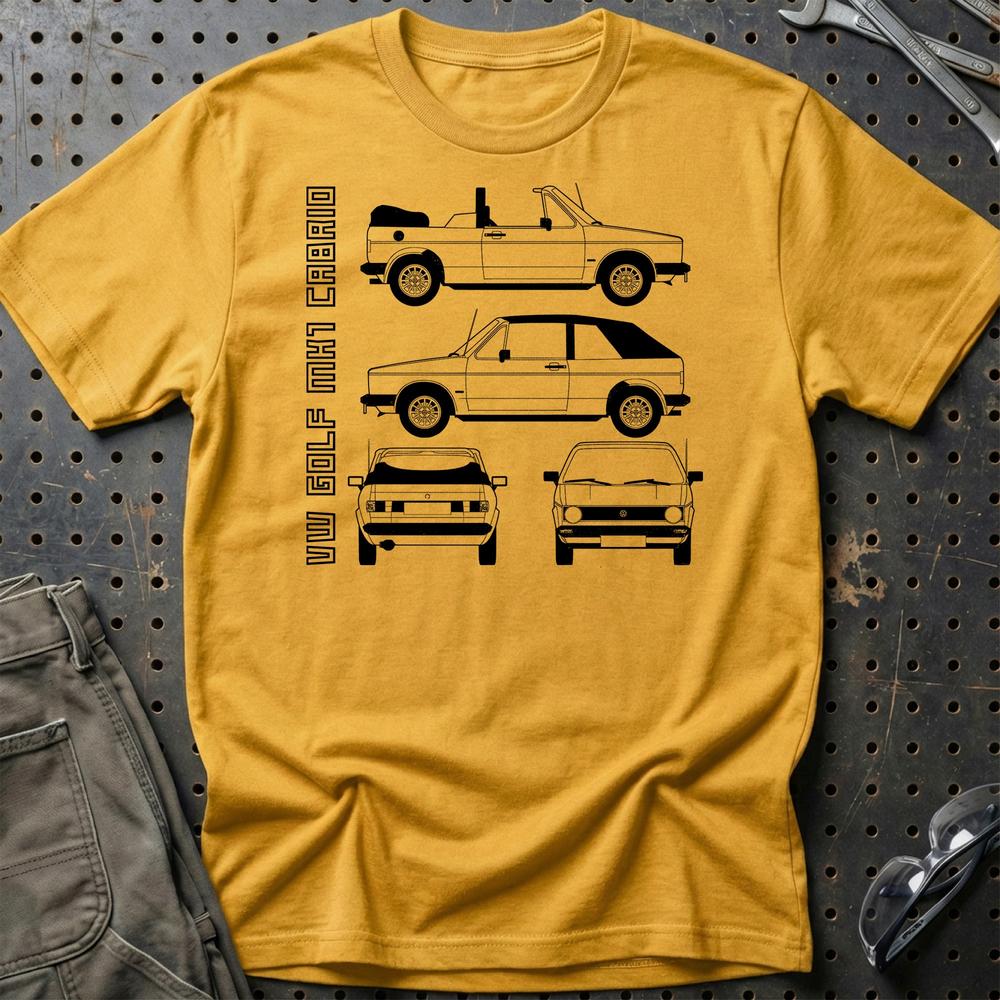 Volkswagen VW Golf Mk1 Cabrio T-Shirt-Beklædning-VW-Guld-S-Garage Culture Shop- garage - man cave - merchandise