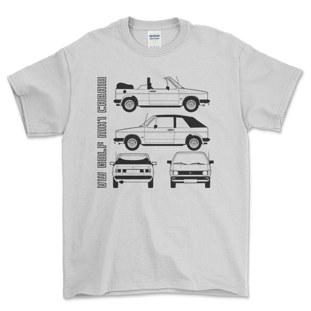 Volkswagen VW Golf Mk1 Cabrio Unisex T-Shirt , Bomuld-Beklædning-VW-Hvid-S-Forside-Garage Culture Shop- garage - man cave - merchandise