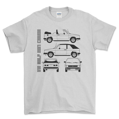 Volkswagen VW Golf Mk1 Cabrio Unisex T-Shirt , Bomuld-Beklædning-VW-Hvid-S-Forside-Garage Culture Shop- garage - man cave - merchandise