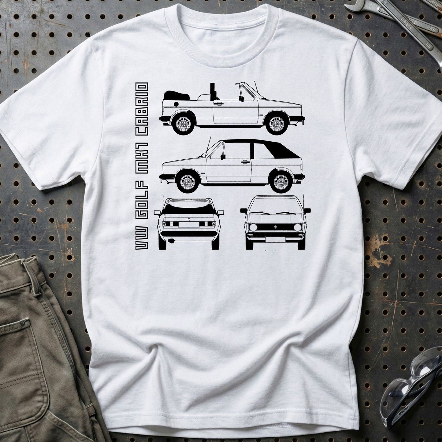 Volkswagen VW Golf Mk1 Cabrio Unisex T-Shirt , Bomuld-Beklædning-VW-Hvid-S-Garage Culture Shop- garage - man cave - merchandise