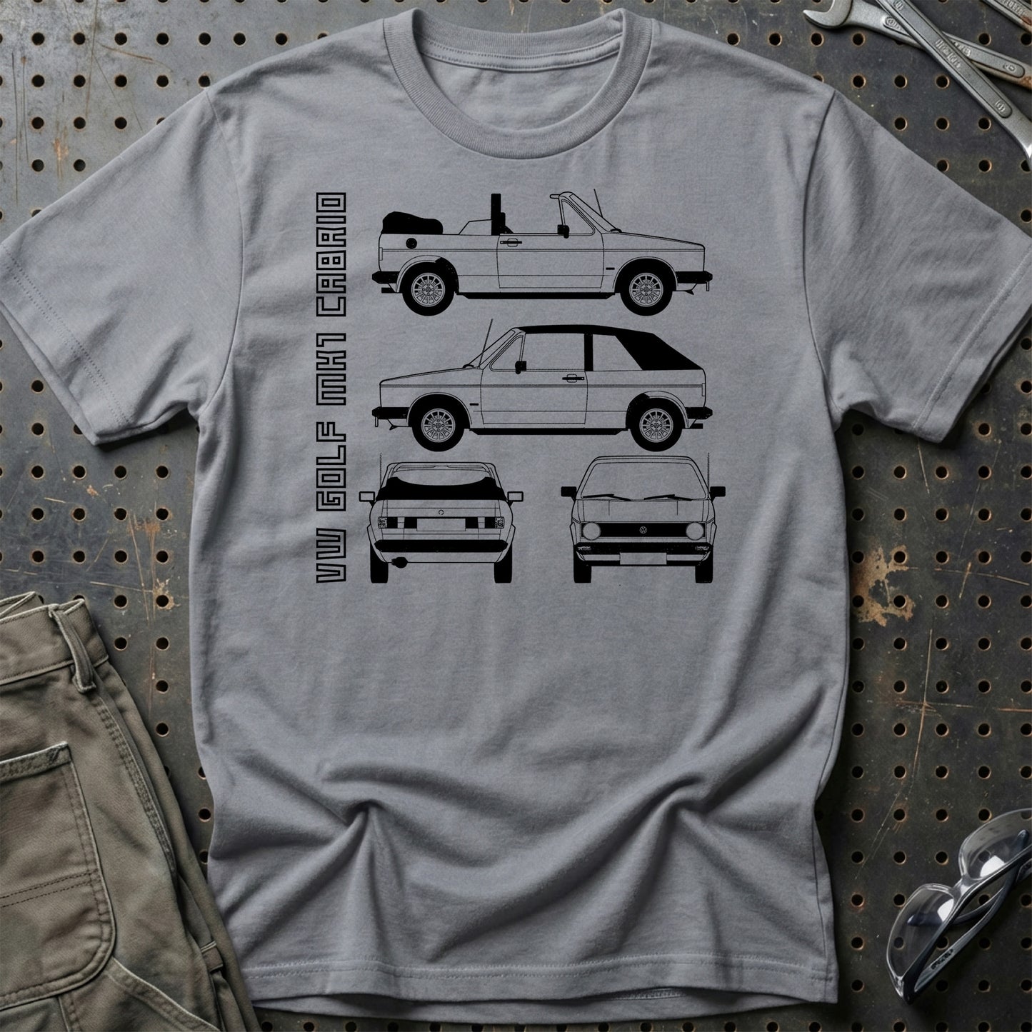 Volkswagen VW Golf Mk1 Cabrio Unisex T-Shirt , Bomuld-Beklædning-VW-Grå Sport-S-Garage Culture Shop- garage - man cave - merchandise