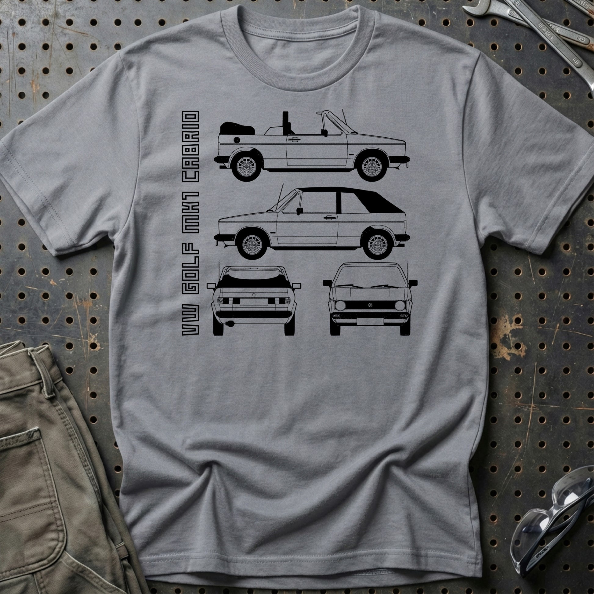 Volkswagen VW Golf Mk1 Cabrio Unisex T-Shirt , Bomuld-Beklædning-VW-Grå Sport-S-Garage Culture Shop- garage - man cave - merchandise
