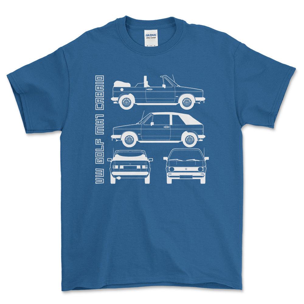 Volkswagen VW Golf Mk1 Cabrio Unisex T-Shirt , Bomuld-Beklædning-VW-Blå Royal-S-Forside-Garage Culture Shop- garage - man cave - merchandise