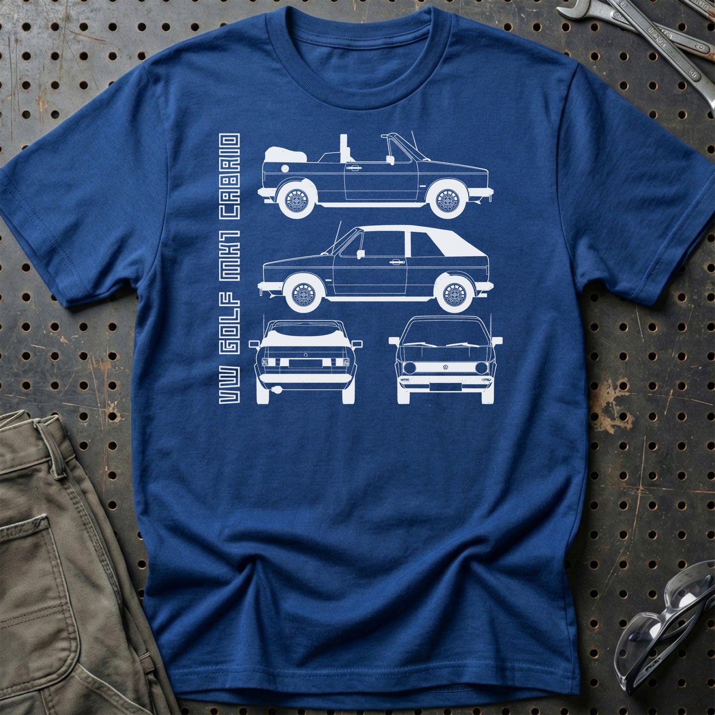 Volkswagen VW Golf Mk1 Cabrio Unisex T-Shirt , Bomuld-Beklædning-VW-Blå Royal-S-Garage Culture Shop- garage - man cave - merchandise