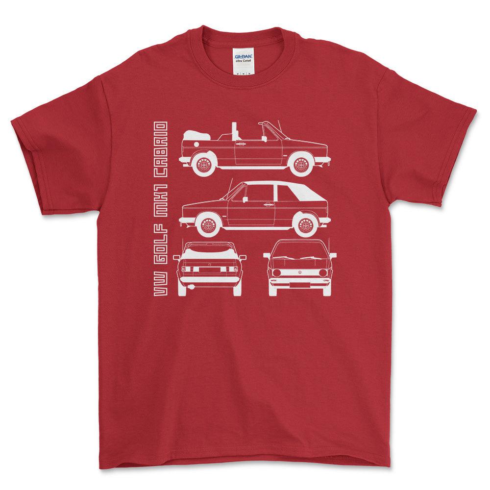 Volkswagen VW Golf Mk1 Cabrio Unisex T-Shirt , Bomuld-Beklædning-VW-Rød-S-Forside-Garage Culture Shop- garage - man cave - merchandise