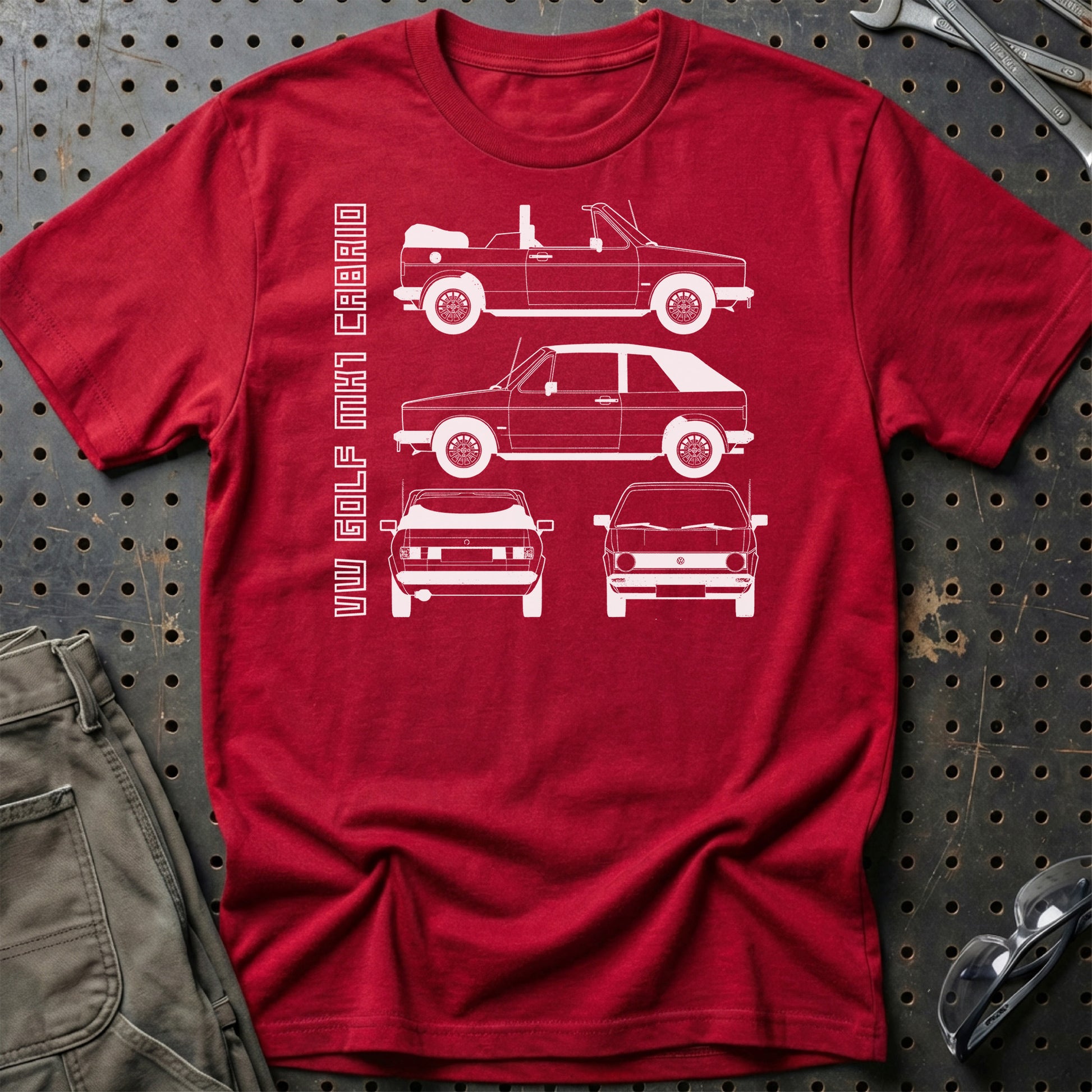 Volkswagen VW Golf Mk1 Cabrio Unisex T-Shirt , Bomuld-Beklædning-VW-Rød-S-Garage Culture Shop- garage - man cave - merchandise