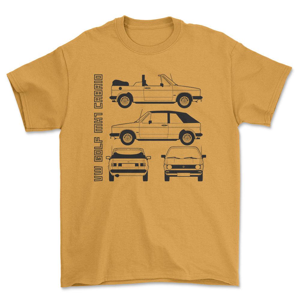 Volkswagen VW Golf Mk1 Cabrio Unisex T-Shirt , Bomuld-Beklædning-VW-Guld-S-Forside-Garage Culture Shop- garage - man cave - merchandise