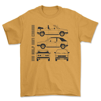 Volkswagen VW Golf Mk1 Cabrio Unisex T-Shirt , Bomuld-Beklædning-VW-Guld-S-Forside-Garage Culture Shop- garage - man cave - merchandise