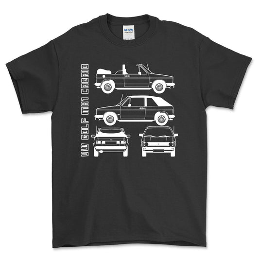 Volkswagen VW Golf Mk1 Cabrio Unisex T-Shirt , Bomuld-Beklædning-VW-Sort-S-Forside-Garage Culture Shop- garage - man cave - merchandise