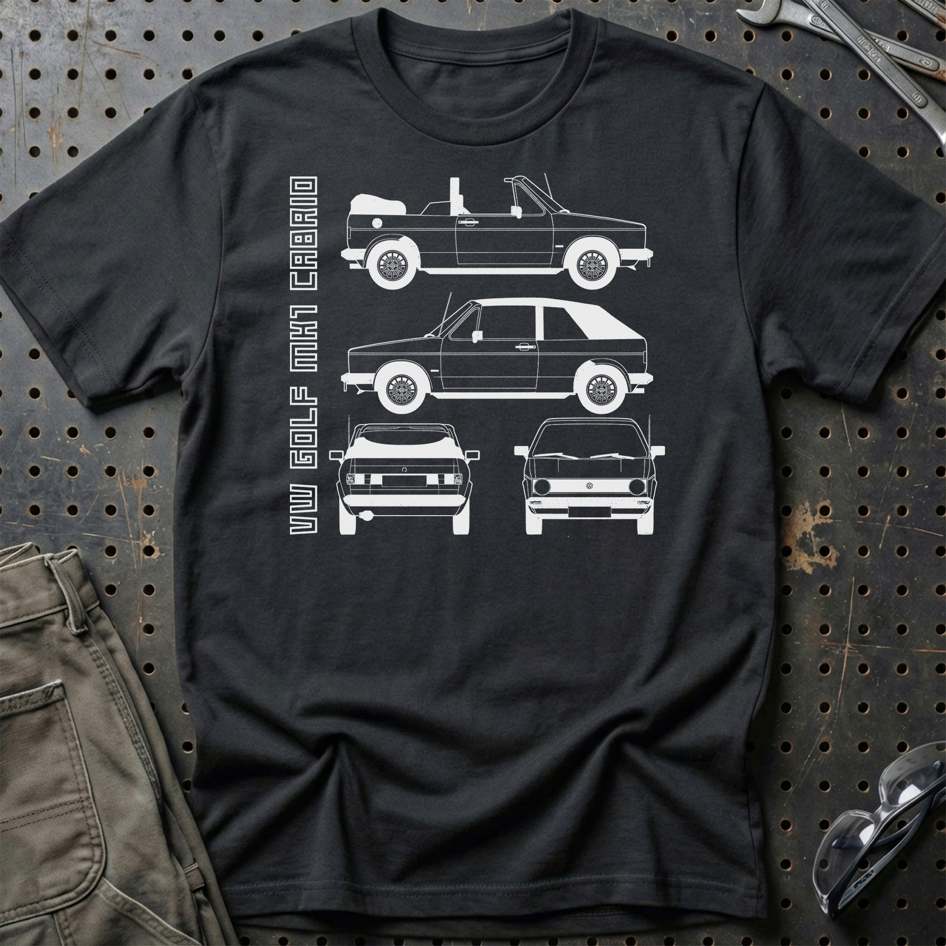 Volkswagen VW Golf Mk1 Cabrio Unisex T-Shirt , Bomuld-Beklædning-VW-Sort-S-Garage Culture Shop- garage - man cave - merchandise