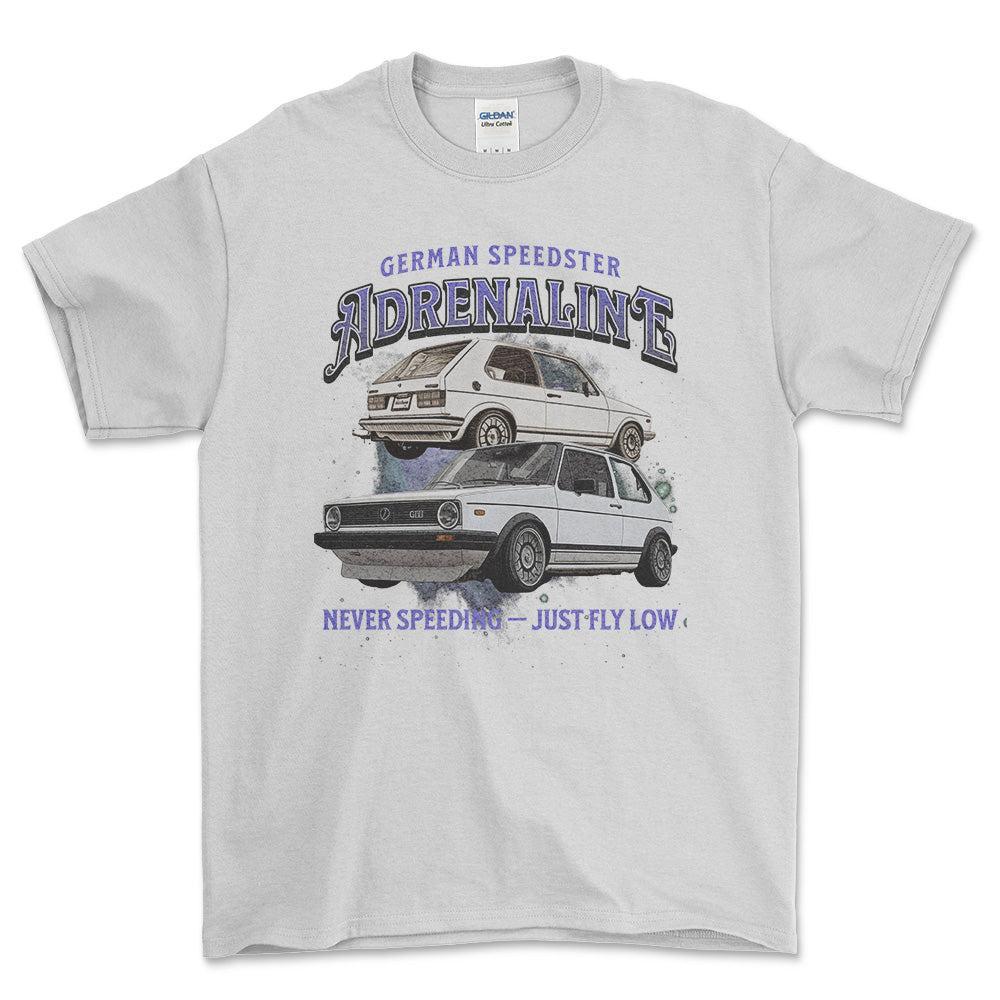 Volkswagen VW Golf Mk1 GTI - Andrenaline Unisex T-Shirt , Bomuld-Beklædning-VW-Hvid-S-Forside-Garage Culture Shop- garage - man cave - merchandise