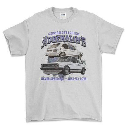 Volkswagen VW Golf Mk1 GTI - Andrenaline Unisex T-Shirt , Bomuld-Beklædning-VW-Hvid-S-Forside-Garage Culture Shop- garage - man cave - merchandise