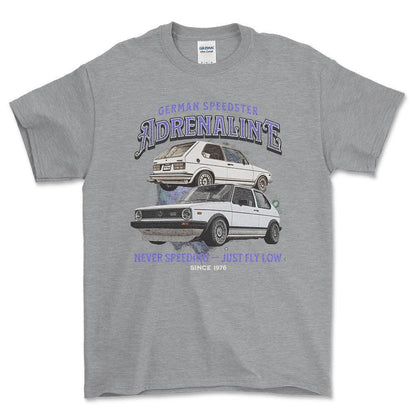Volkswagen VW Golf Mk1 GTI - Andrenaline Unisex T-Shirt , Bomuld-Beklædning-VW-Grå Sport-S-Forside-Garage Culture Shop- garage - man cave - merchandise