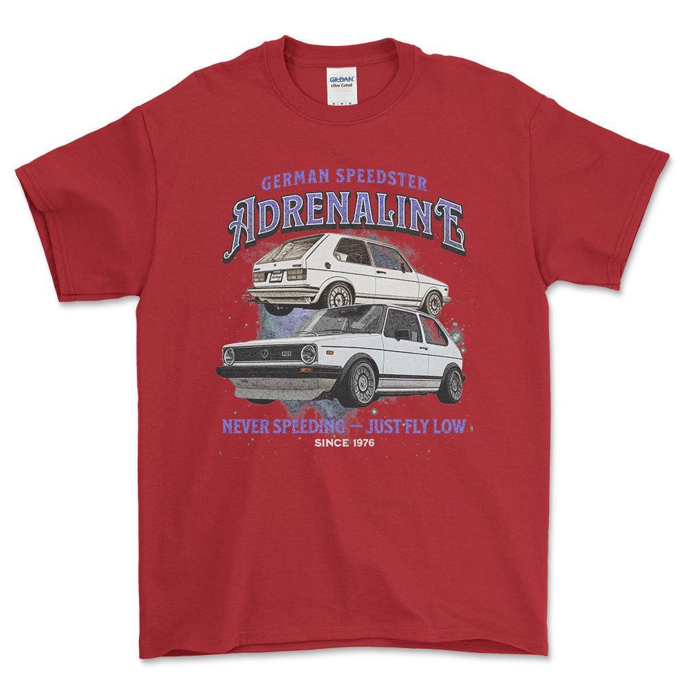 Volkswagen VW Golf Mk1 GTI - Andrenaline Unisex T-Shirt , Bomuld-Beklædning-VW-Rød-S-Forside-Garage Culture Shop- garage - man cave - merchandise