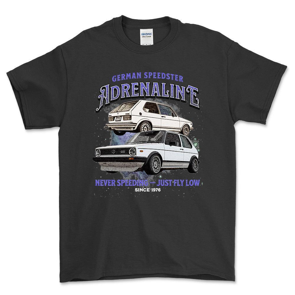 Volkswagen VW Golf Mk1 GTI - Andrenaline Unisex T-Shirt , Bomuld-Beklædning-VW-Sort-S-Forside-Garage Culture Shop- garage - man cave - merchandise