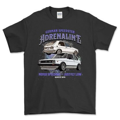 Volkswagen VW Golf Mk1 GTI - Andrenaline Unisex T-Shirt , Bomuld-Beklædning-VW-Sort-S-Forside-Garage Culture Shop- garage - man cave - merchandise
